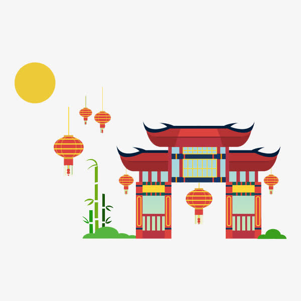 红色古风建筑素材免费下载_觅元素