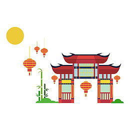 红色古风建筑