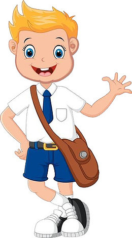 手绘新学期学生背着书包上学的插