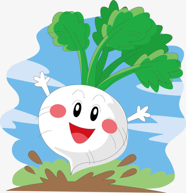 矢量手绘开心的白萝卜