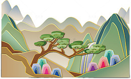 传统装饰插图山脉与松柏