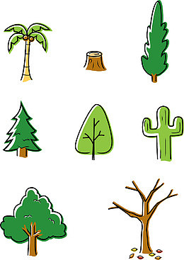 手绘各种树木