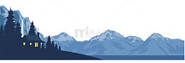 装饰插画巍峨的山脉与松柏