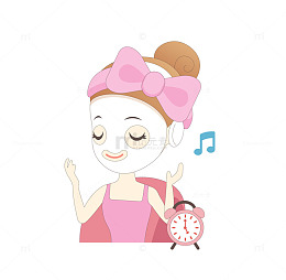 卡通做面膜听音乐的女孩
