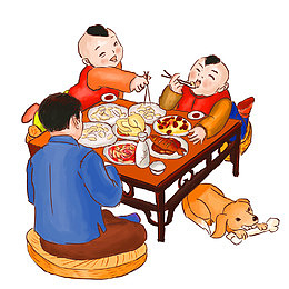 卡通春节一家人团聚