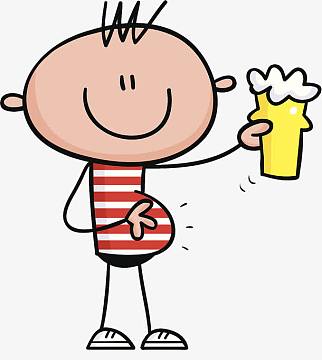 卡通简笔插图大肚腩喝啤酒的人物