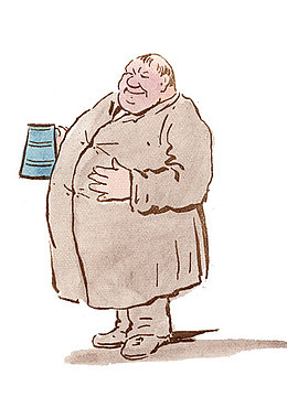 手绘插图大肚腩的男人