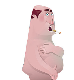 秃头大肚腩男人抽烟插图