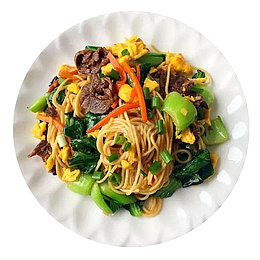 小油菜牛肉炒面