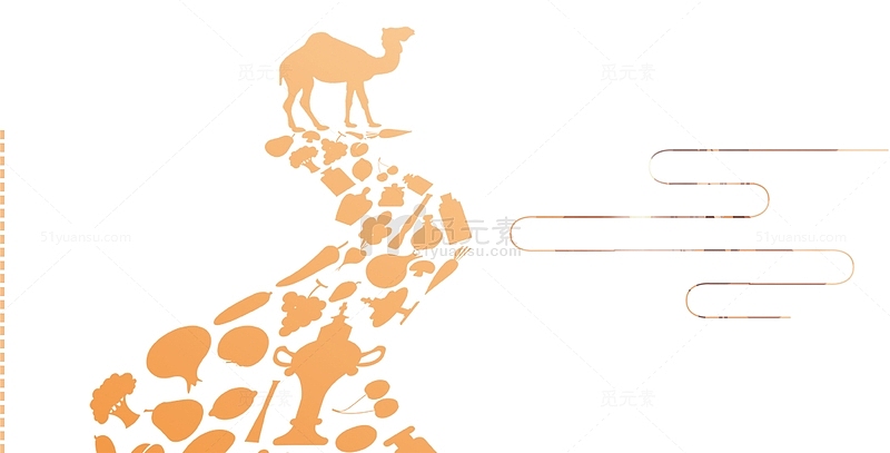 手绘骆驼和沙漠的一带一路装饰