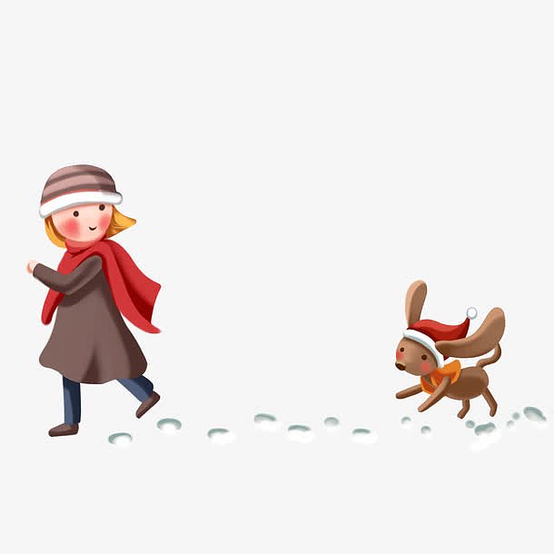冬天带狗散步的女孩