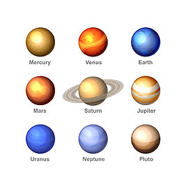 手绘九大行星星球eps