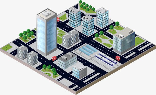 卡通矢量城市街道房屋图