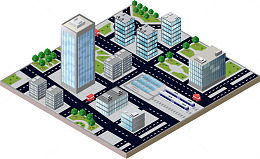 卡通矢量城市街道房屋图