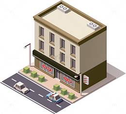 卡通立体房子街道素材图