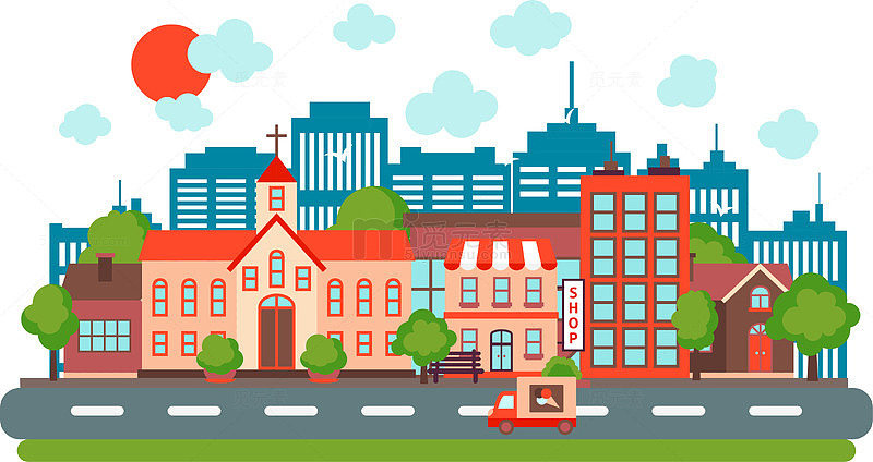 卡通城市房屋建筑图
