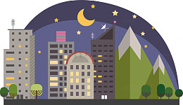 卡通彩色街道夜景图