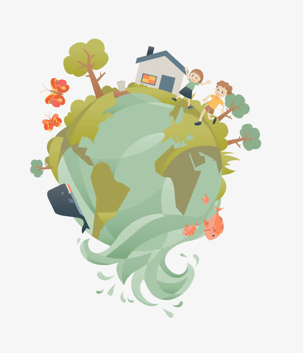 矢量卡通简洁扁平化地球村