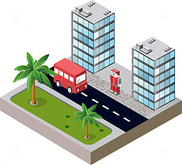 矢量城市街道房屋素材图