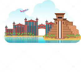扁平化古建筑街道素材图