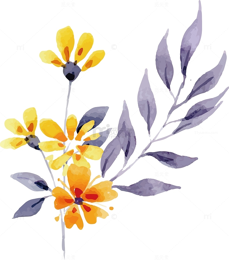 卡通橘黄色花朵水彩手绘