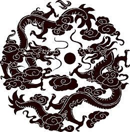 栗色矢量双龙戏珠
