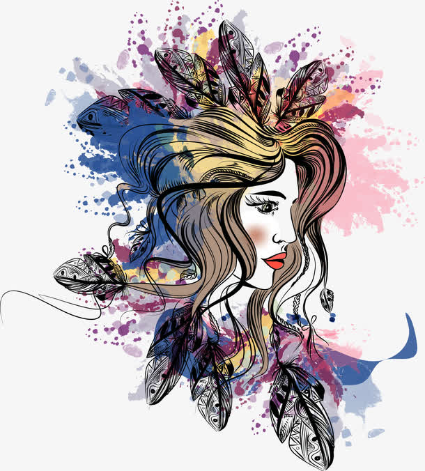 潮流手绘女性侧脸头像