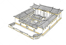 中国风客家建筑鸟瞰图PNG