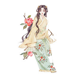 坐在花枝上的古典美女