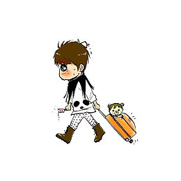 吃着冰棍拖着行李箱的男子