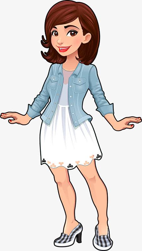 png卡通红色晚礼服时尚女人png卡通人物戴大沿帽时尚美女png矢量美女