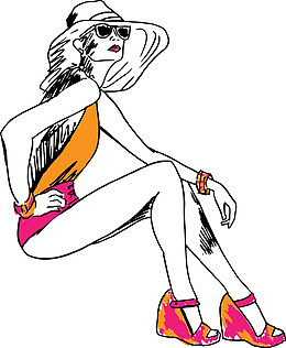 手绘插图时髦女郎侧面