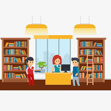 卡通在图书馆工作的人们