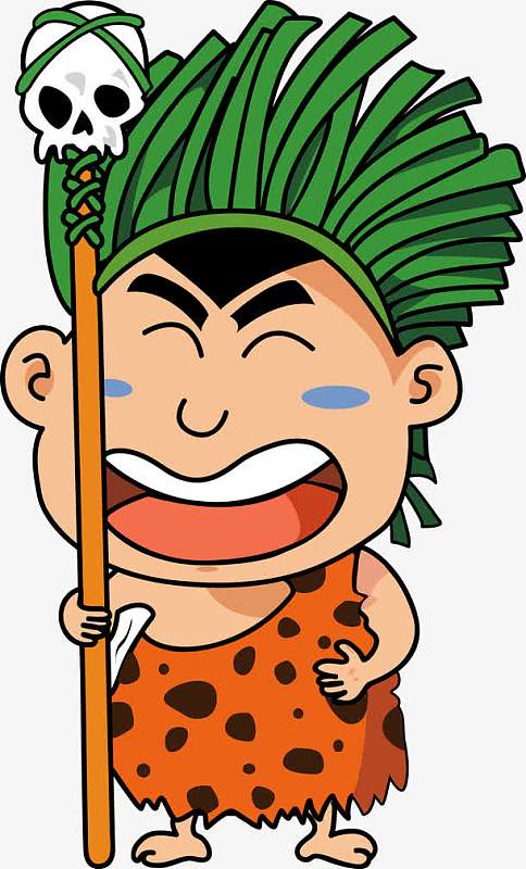 卡通可爱的野人矢量素材epspng手绘卡通桔色土著帽子羽毛帽子png原始