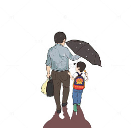 温馨画面父亲撑伞行走背影图