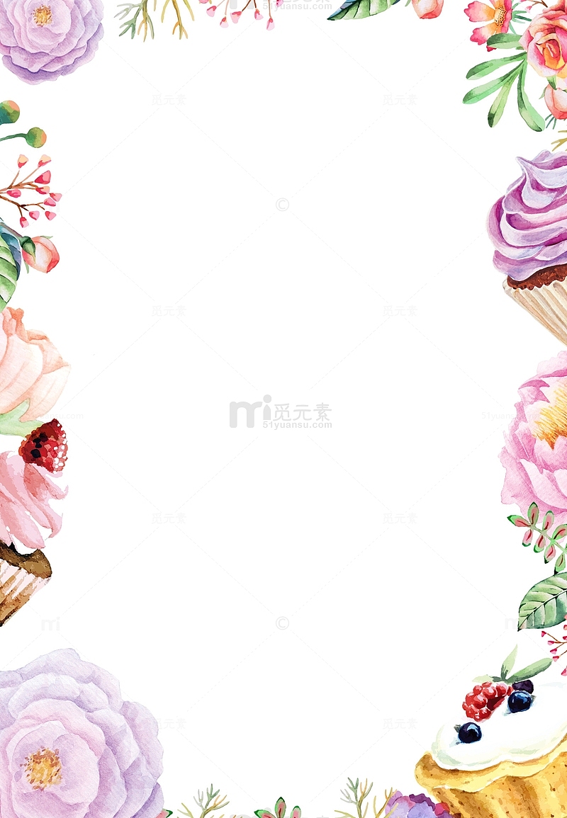 水彩花朵蛋糕背景边框