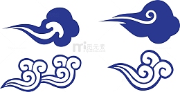 手绘中国风青花瓷云朵