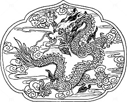 手绘黑白龙凤呈祥矢量图