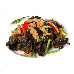 产品实物蒜台木耳炒肉