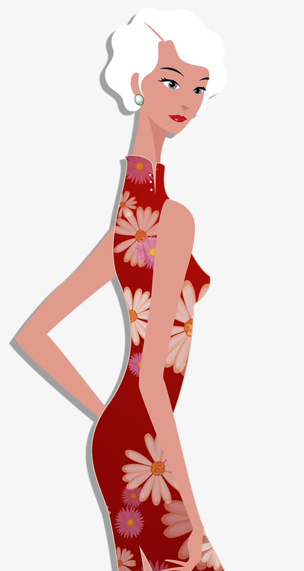 关键词 : 扁平,人物插图,穿旗袍,女人侧面,卡通,身材曲线,穿旗袍的
