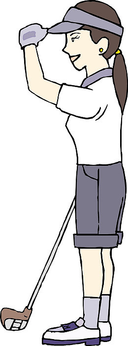 卡通打高尔夫球的女孩侧身照