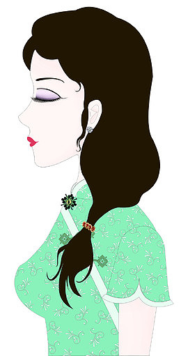 卡通人物插图穿旗袍的女人侧面