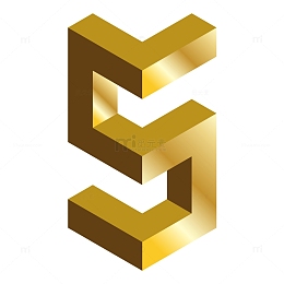手绘金色c4d英文字母S立体艺术字