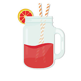 大玻璃杯里一杯扁平化红色的西柚