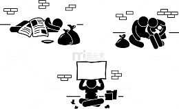 黑白矢量插图贫困的小人