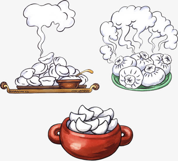 手绘热气腾腾煮饺子