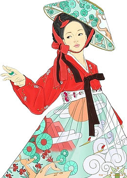 古风朝鲜服带着帽子的妇女PNG