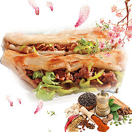 金黄酥皮肉夹馍平面装饰