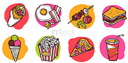 手绘卡通美食漫画冰淇淋爆米花肉