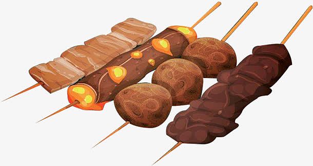 卡通油腻小吃烤肉串串